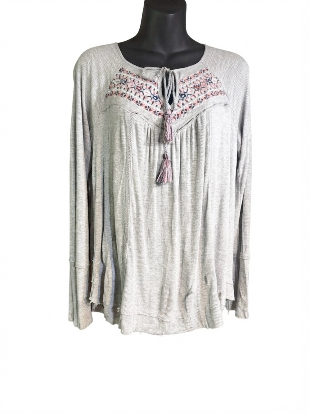 ARTESIA bohemian-style long-sleeve peasant top GREY large